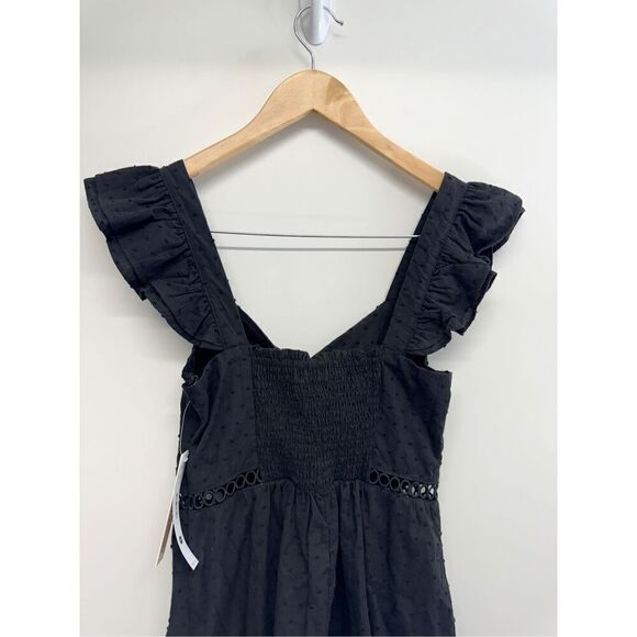 AQUA Mini Dress Womens Size Extra Small Clip Dot Flutter Sleeves in Black NWT - Picture 10 of 12